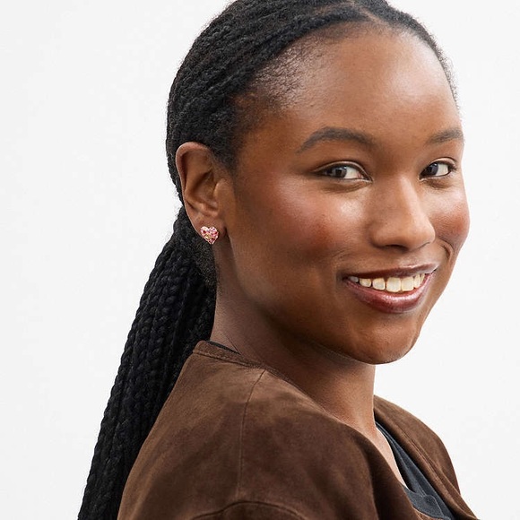 NWT Coach Pavé Heart Stud Earrings with dust bag - Picture 8 of 8